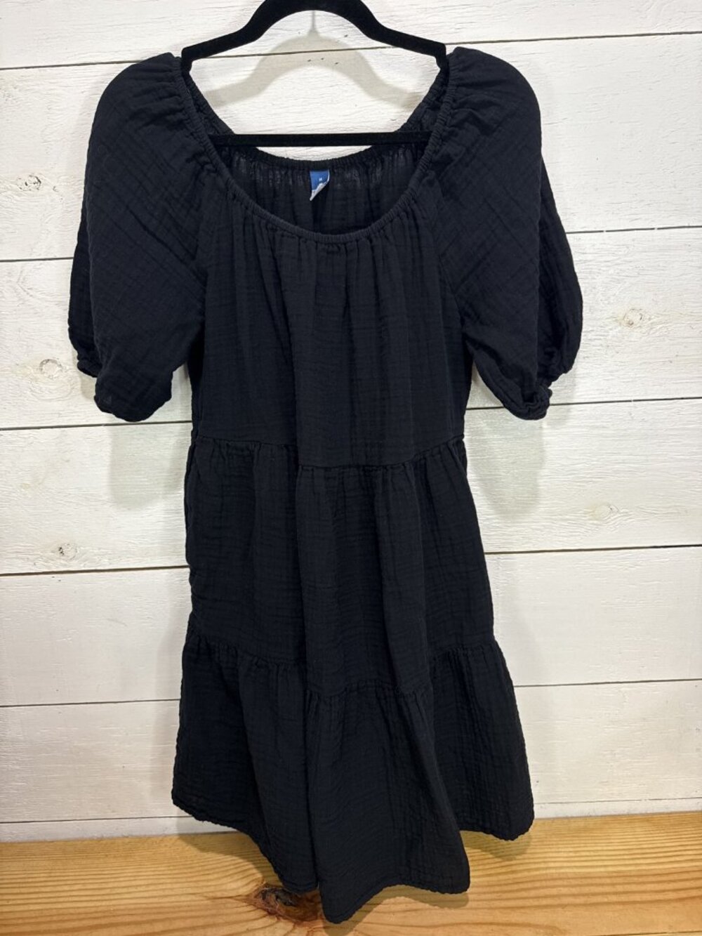 Old Navy Black Tiered Gauze Dress Puff Sleeve M